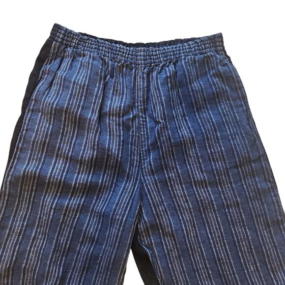 Tory Burch 100% Linen Pants Elastic Waist Striped front solid black back sz 2 - Picture 7 of 11